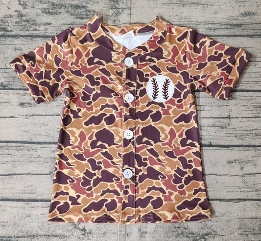 Embroidered Baseball Camo Button Up