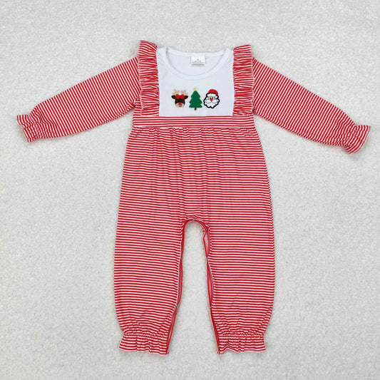 Embroidered Red Stripped Christmas Trio Romper