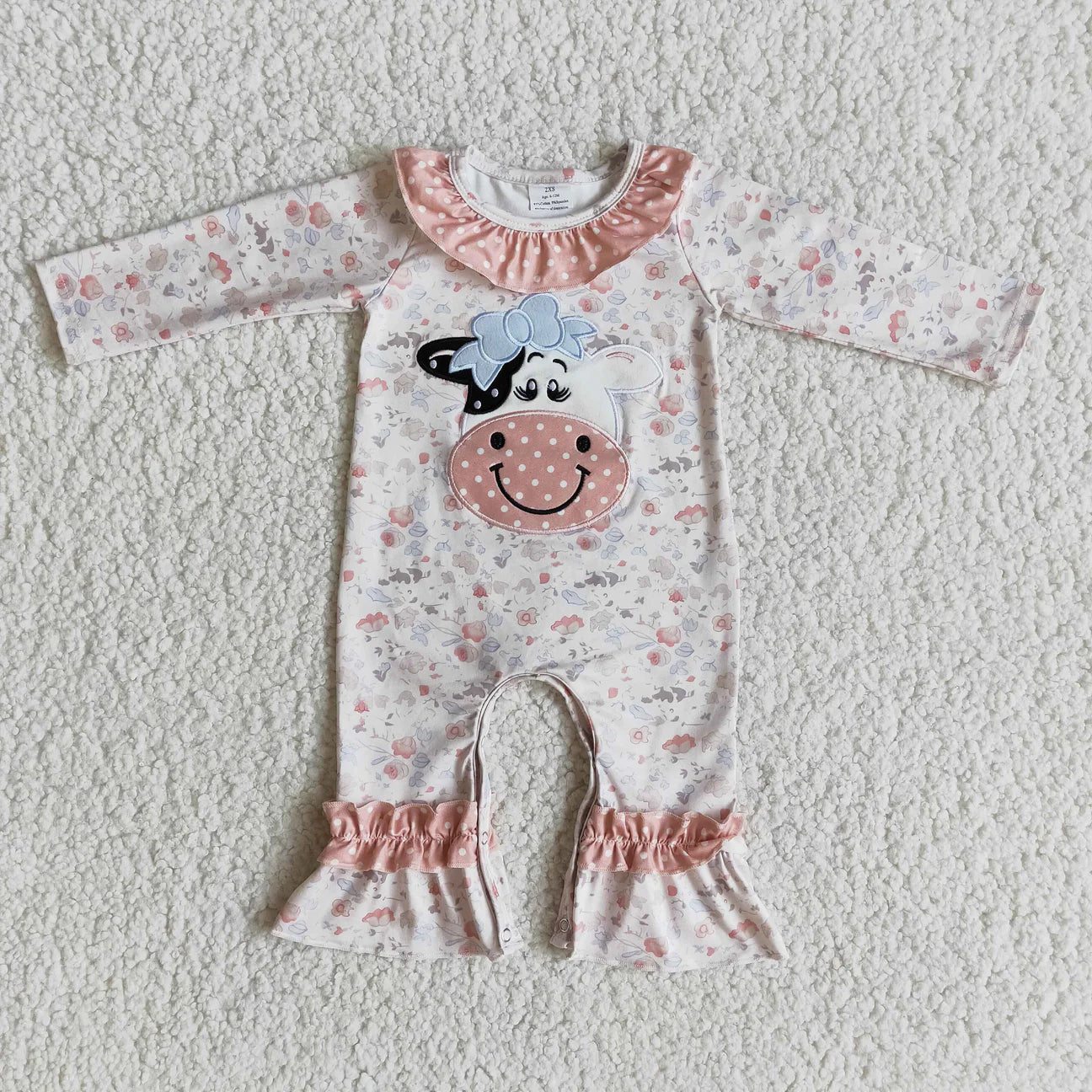 Embroidered Cow Floral Romper