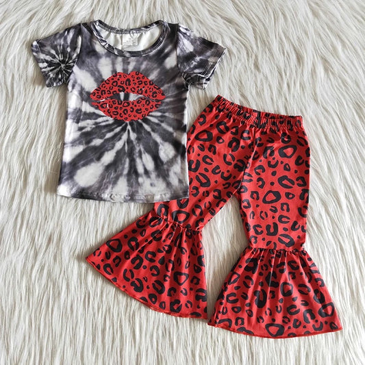 Red Lip Leopard Bell Bottom Set